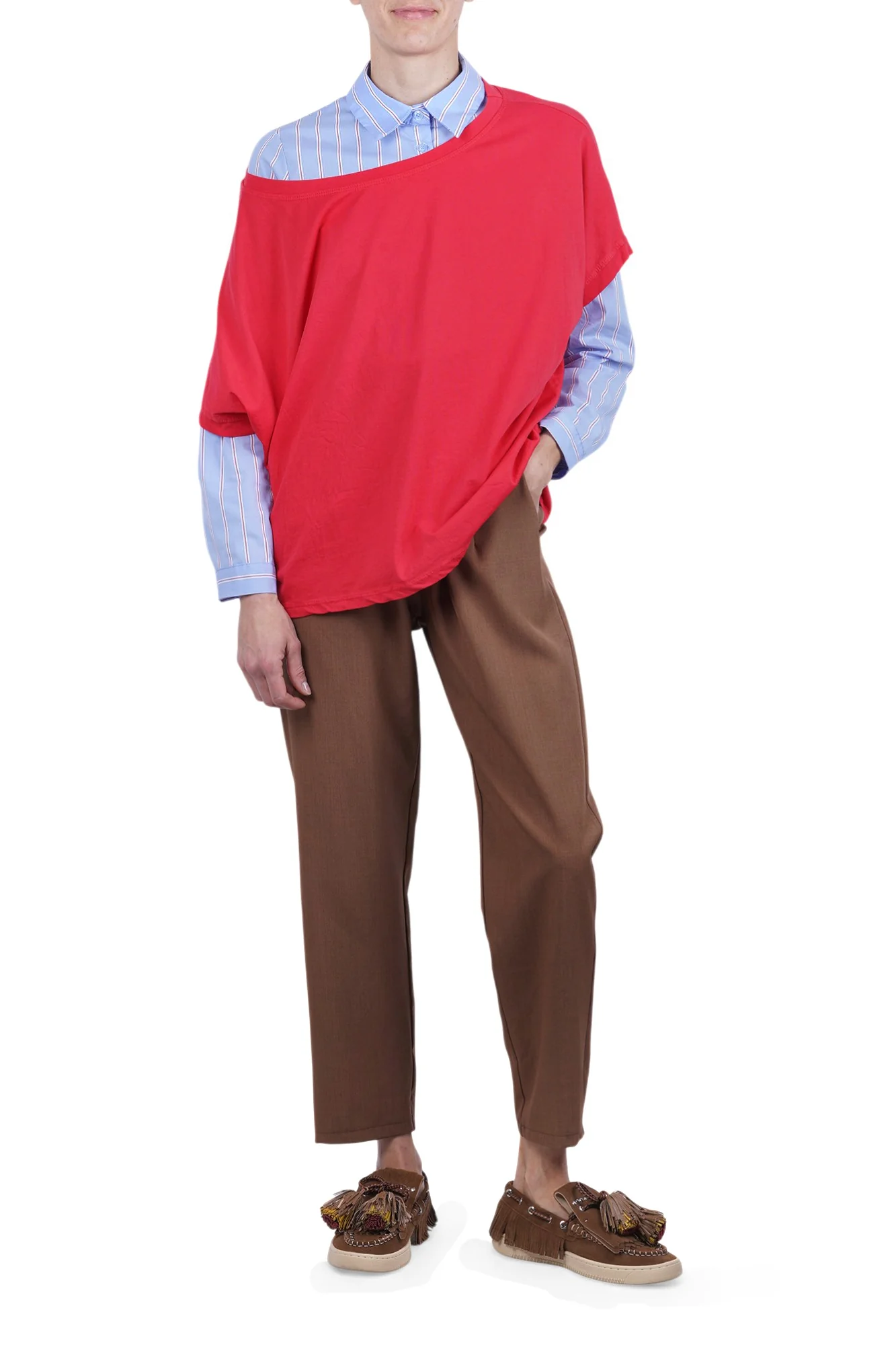 La Femme Blanche - Camicia - 471514 - Celeste/Rosso - Image 2